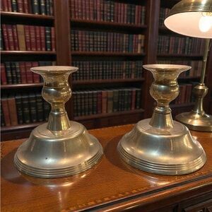 Vtg Set of 2 Brass Colonial style taper candle holders